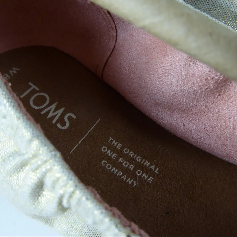 Toms Metallic Cream Slip-On Flats